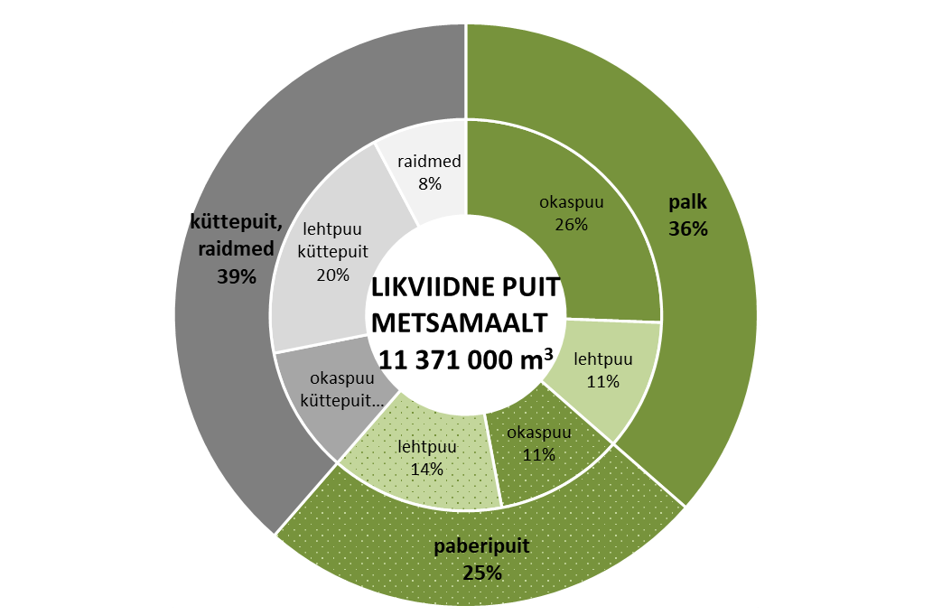 Metsamaalt pärit puidu jaotus sortimenditi 2023. aastal