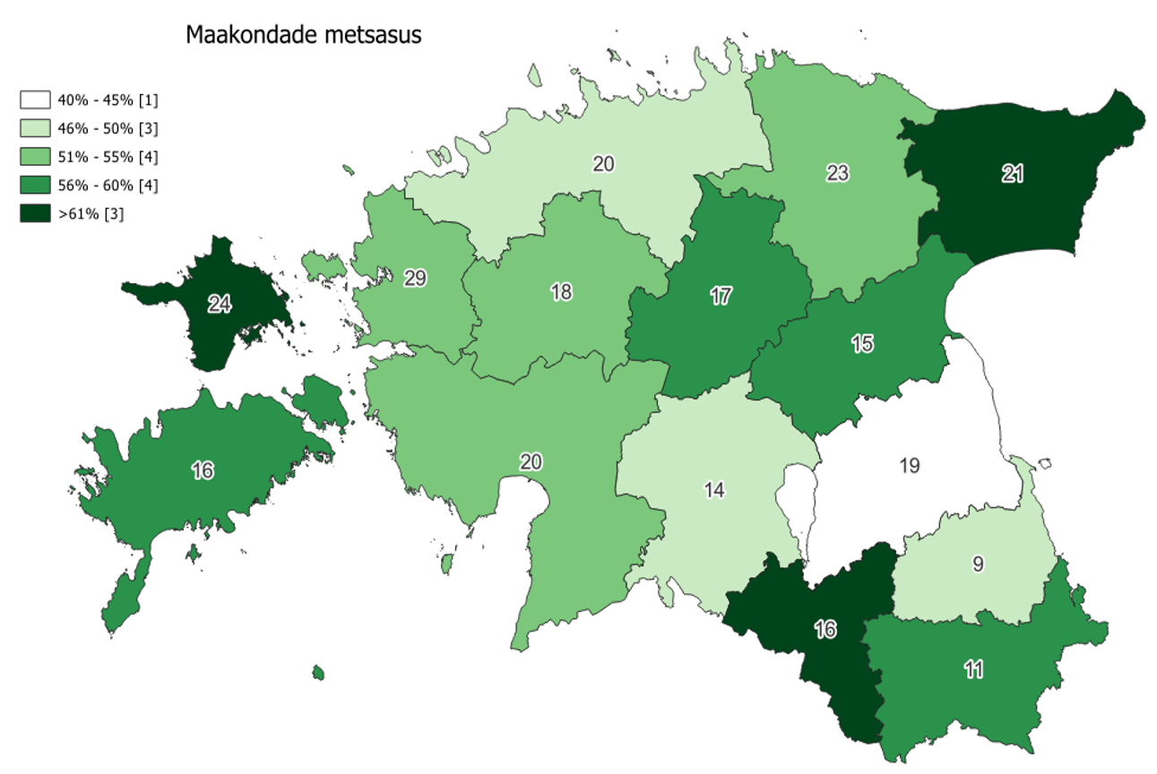 FOREST COVERAGE OF COUNTIES 2022. Source: Environment Agency