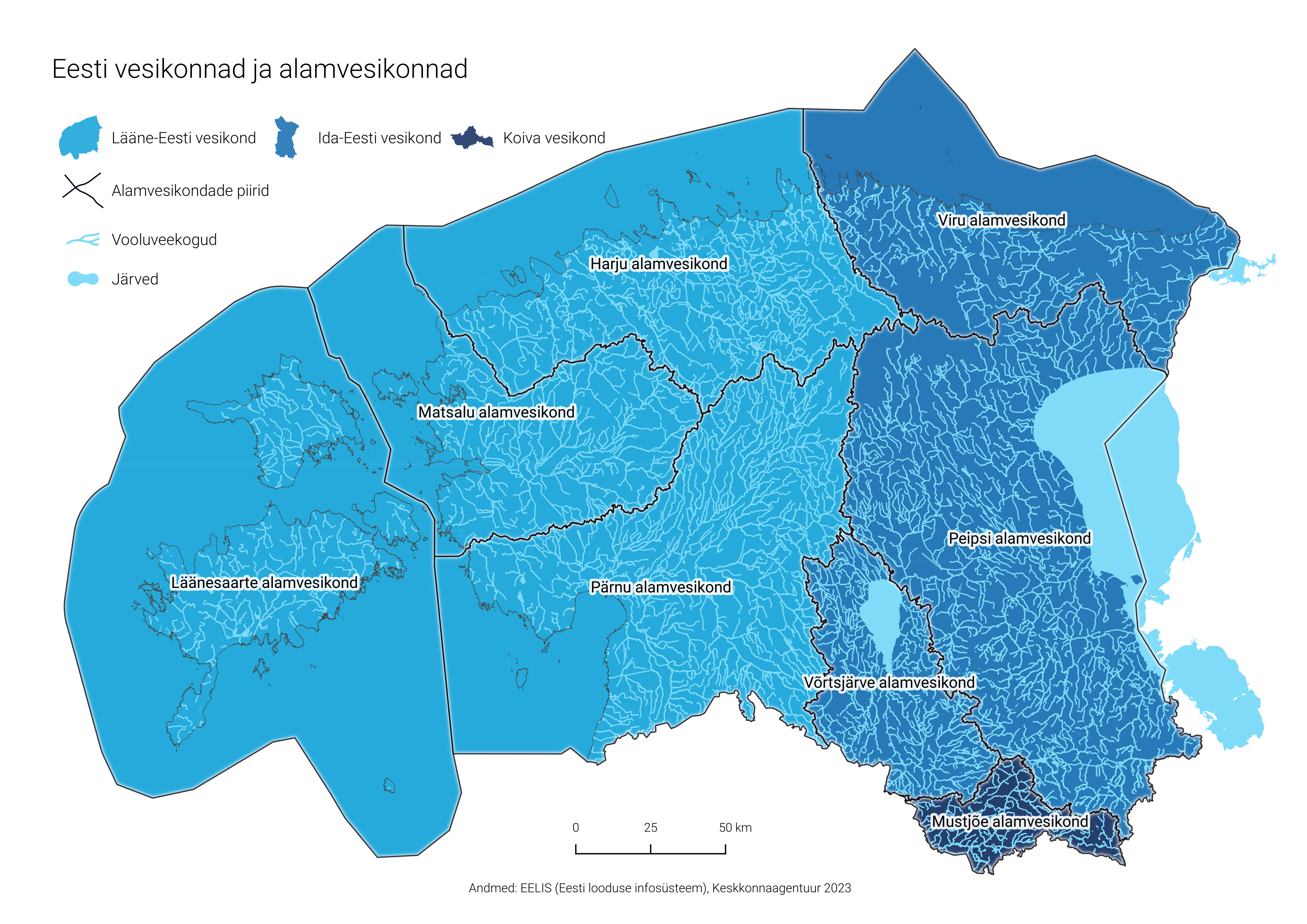 Eesti vesikonnad ja alamvesikonnad.